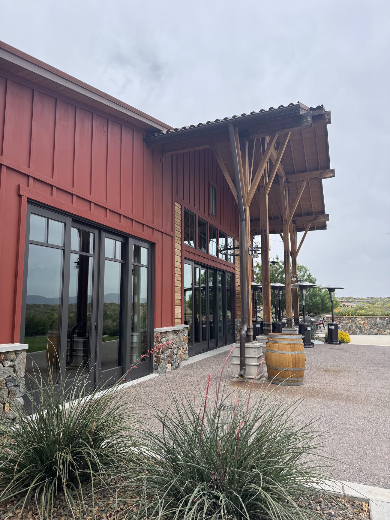 Sparkling clean windows on a rustic commercial building exterior